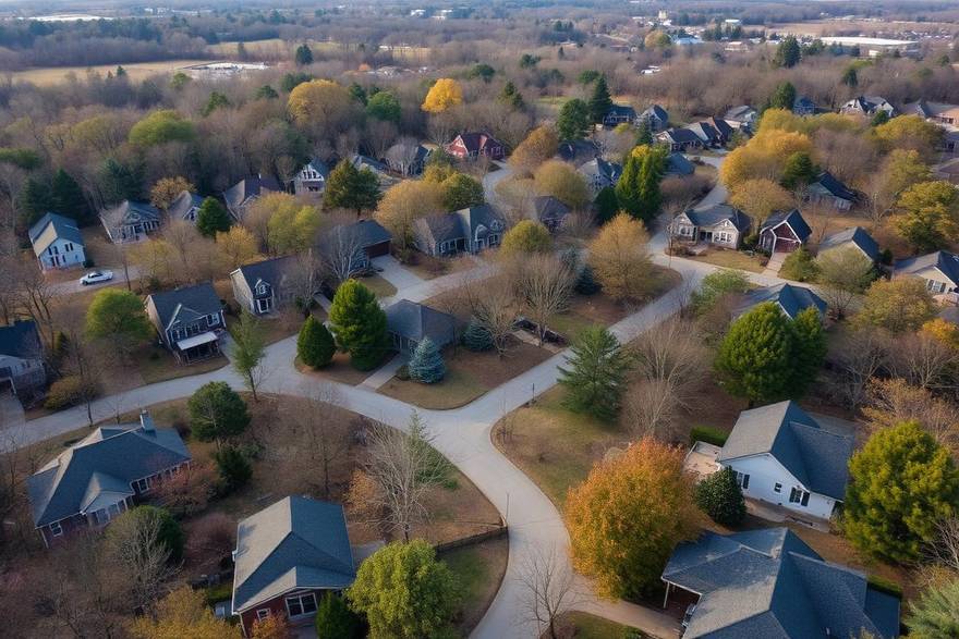 Aerial view of a Central Arkansas residential neighborhood